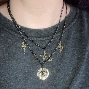 Double chain evil eye necklace